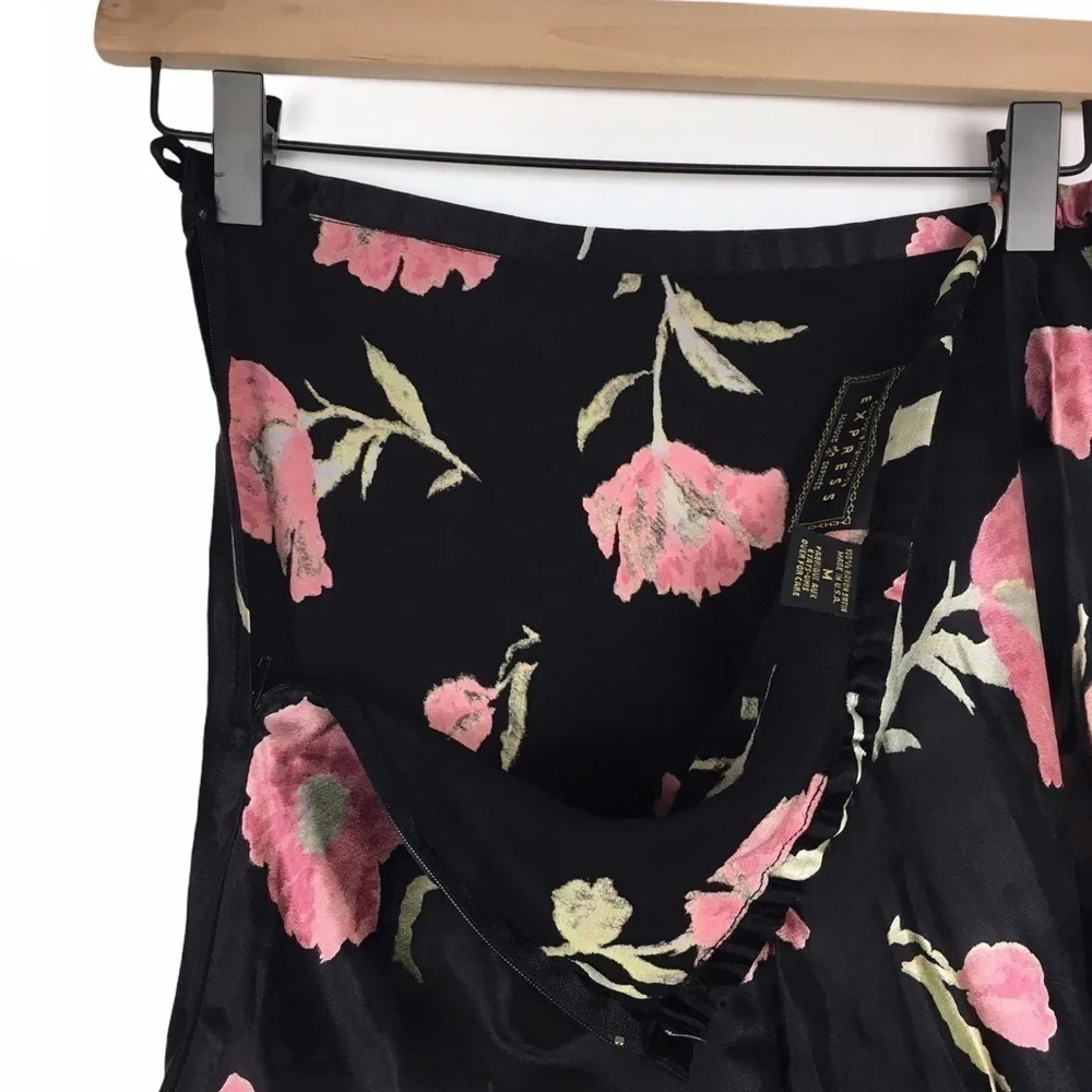 EXPRESS Skirt Vintage 90s Y2K Floral Silky Satin Shiny Fairy Core Size Medium